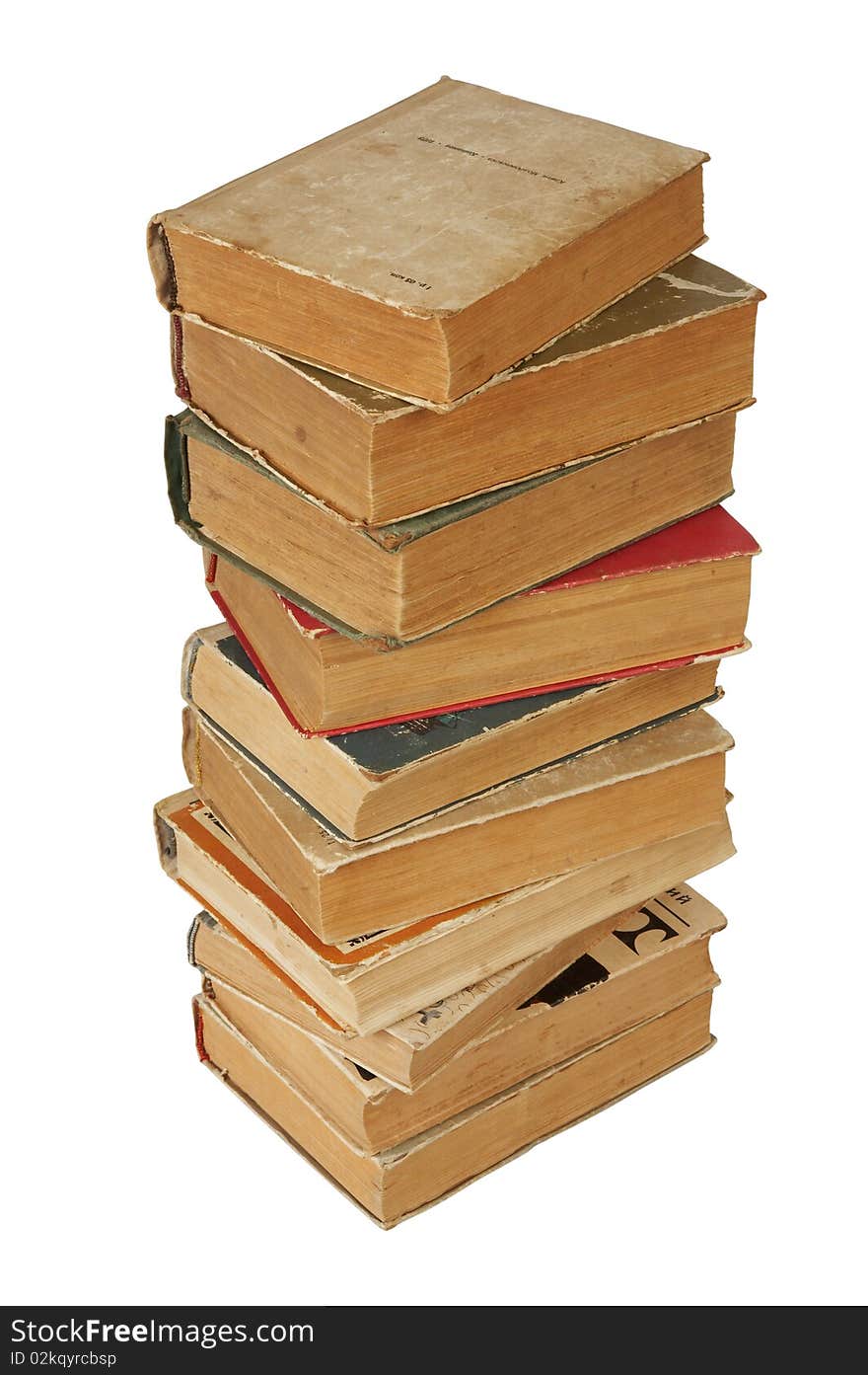 Pile of old books on isolated white background