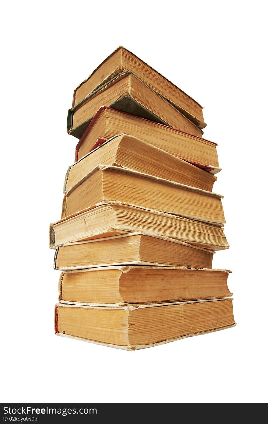 Pile of old books on isolated white background