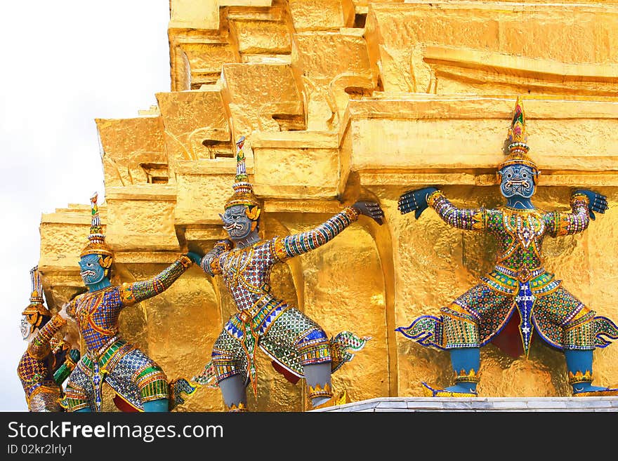 Giant stand around pagoda of thailand at wat prakeaw.