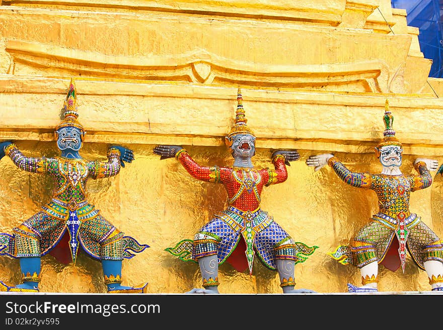 Giant stand around pagoda of thailand at wat prakeaw.