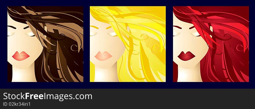 Illustration of sleeping beauty closeups, with different hair color shades. Illustration of sleeping beauty closeups, with different hair color shades.