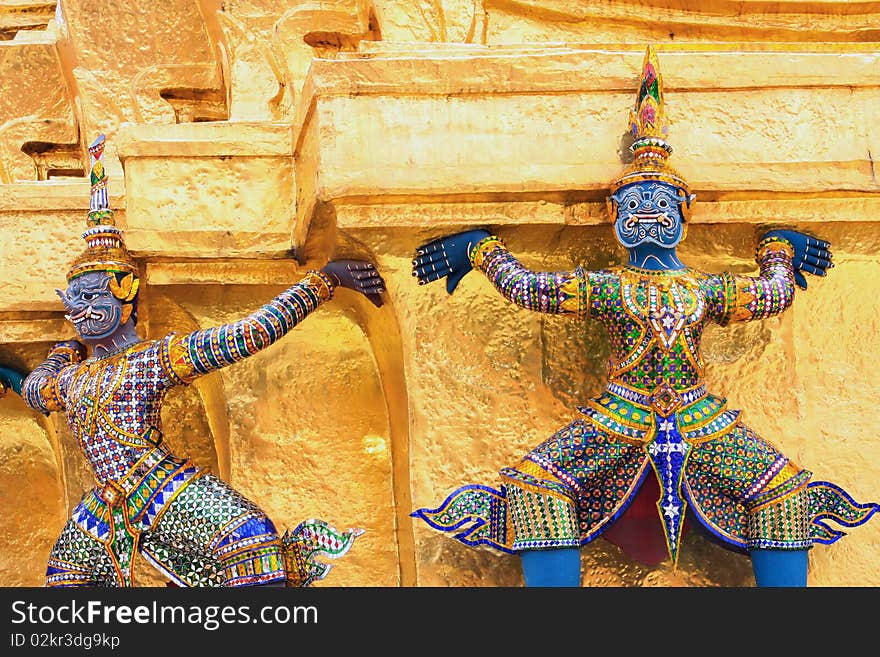 Giant stand around pagoda of thailand at wat prakeaw.