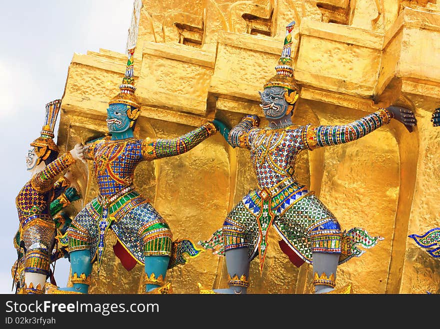 Giant stand around pagoda of thailand at wat prakeaw.