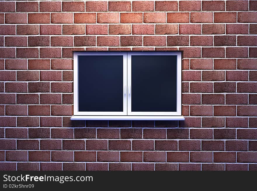 Window on a brick wall in 3d