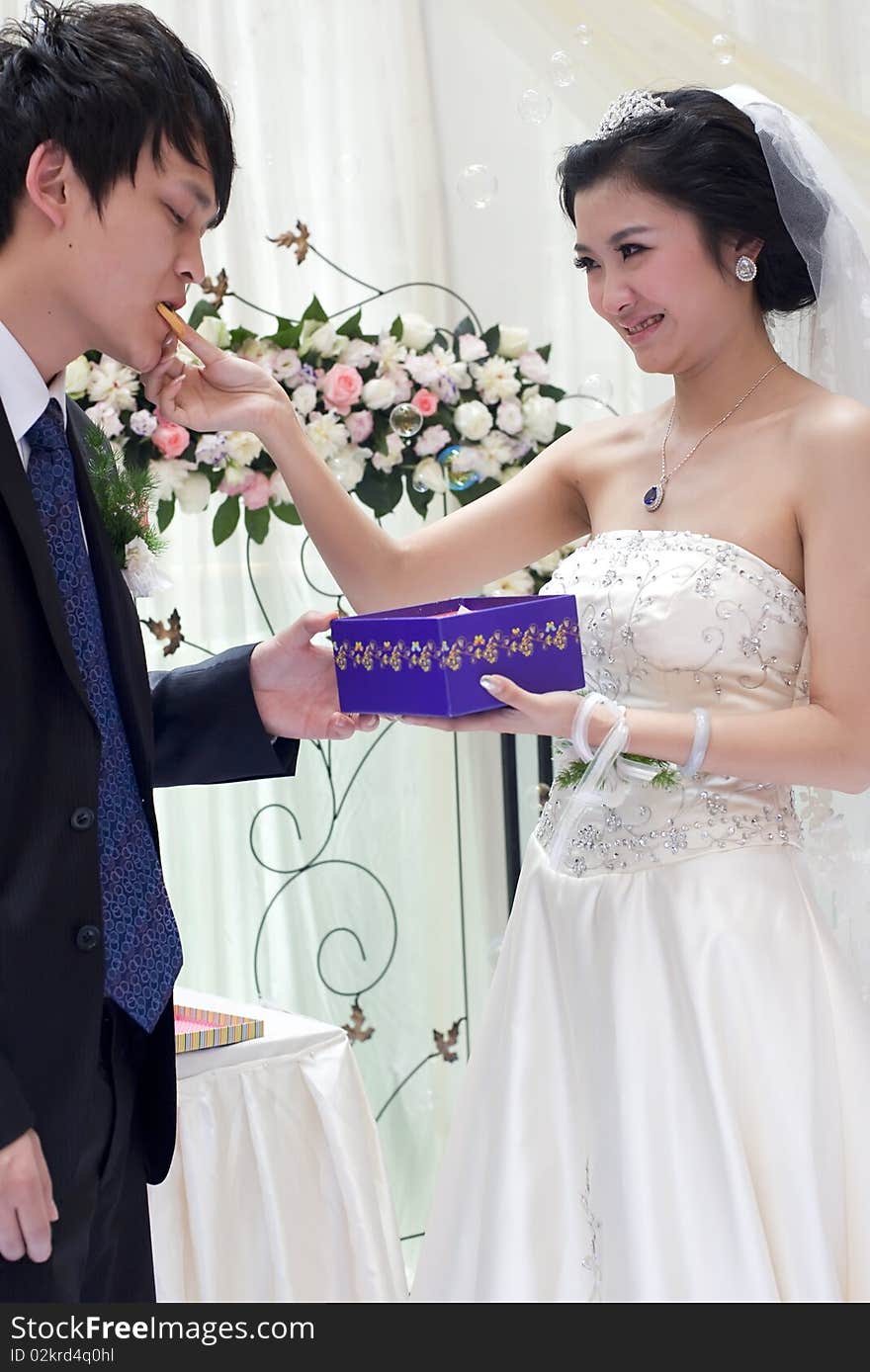 Newly-married husband and wife on the wedding.