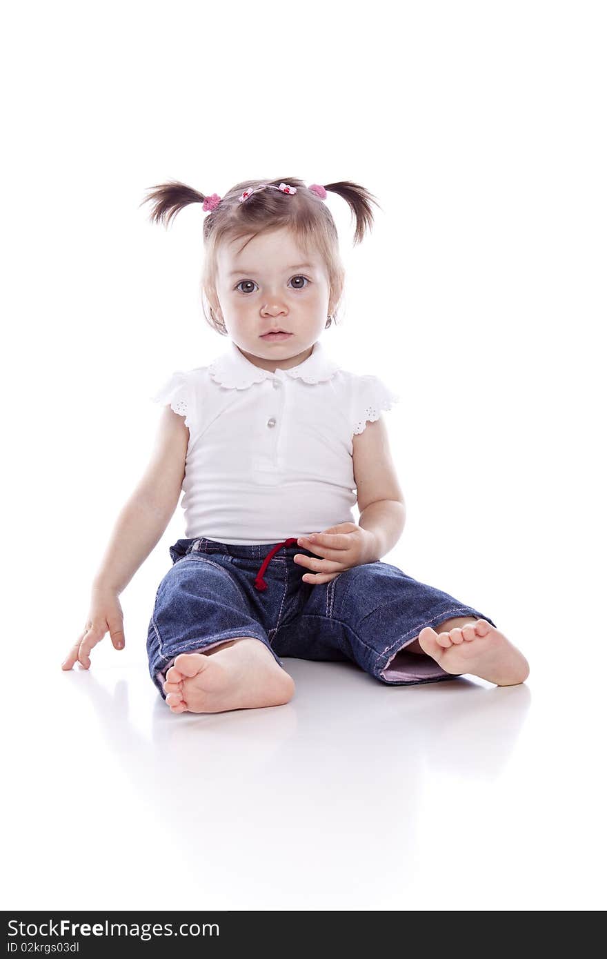 Photo of adorable young girl on white background