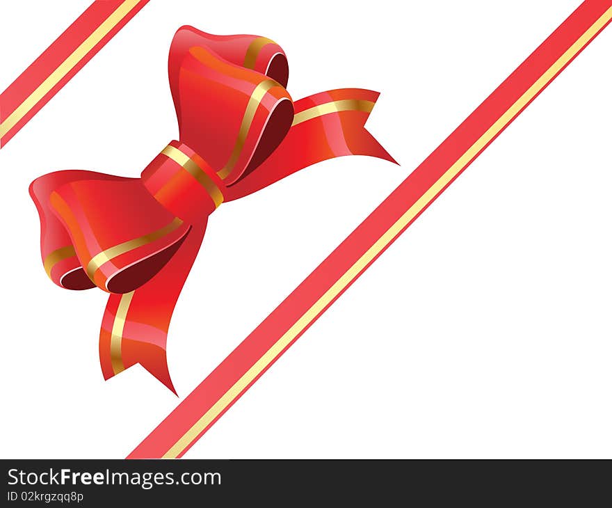 Gold and red ribbon,  bow gift. Gold and red ribbon,  bow gift.