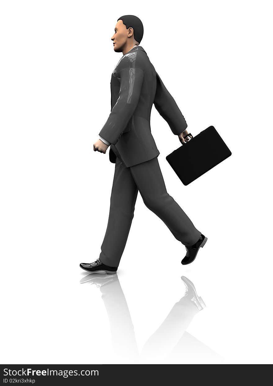 3d illustration of businessman walking, isolated over white background