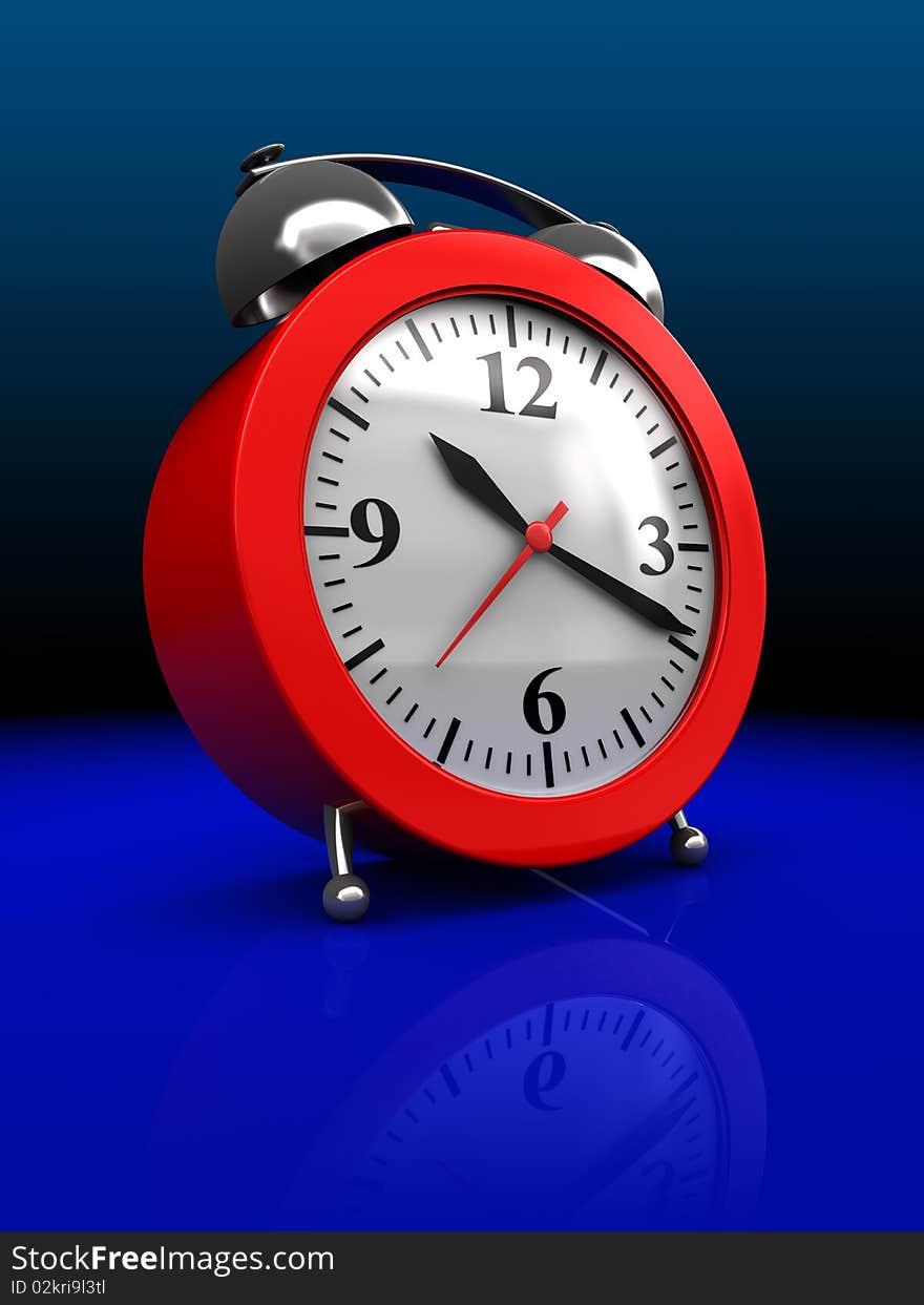 3d illustration of alarm clock over dark blue background