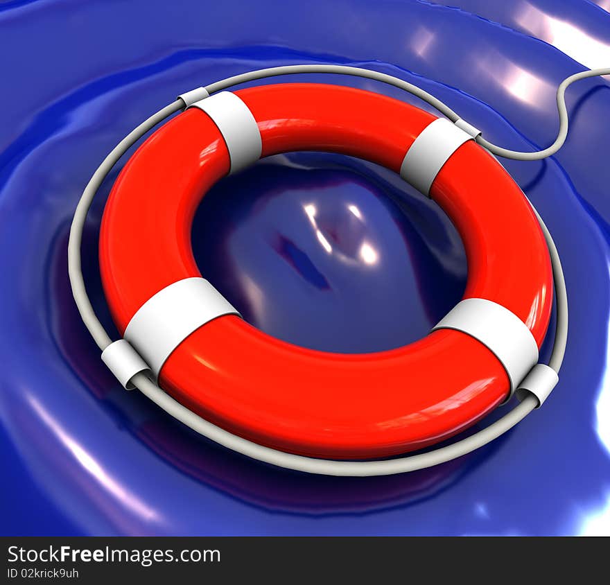 3d illustration of rescue circle on water surface