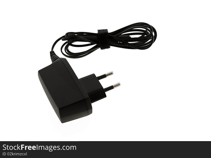 Cell phone charger on white background. Cell phone charger on white background