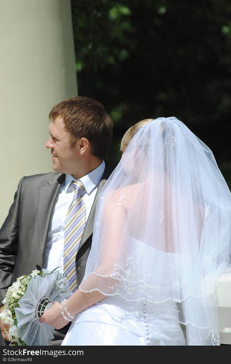 The groom and the bride in park. The groom and the bride in park