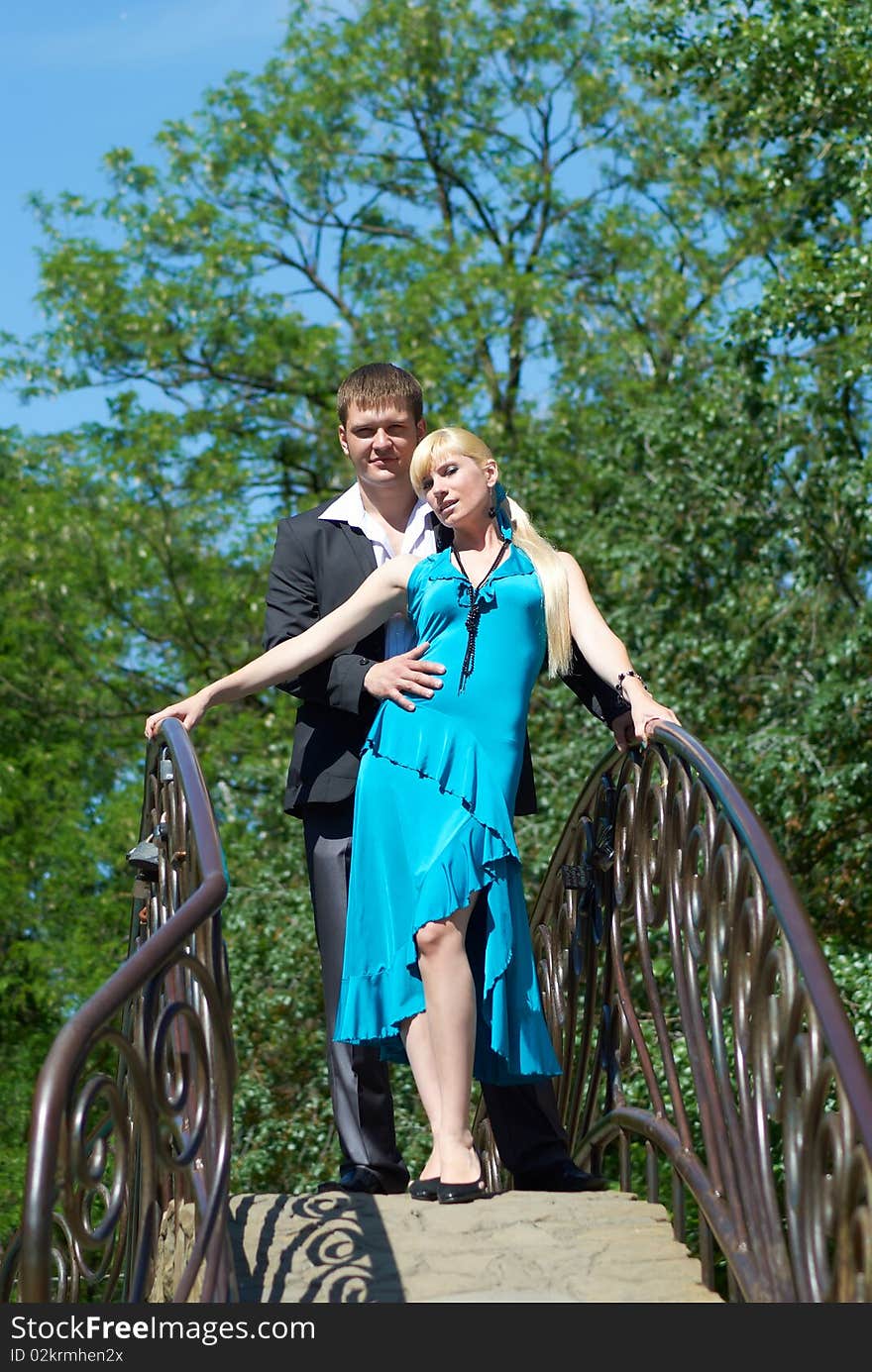 Portrait of a happy young couple in park