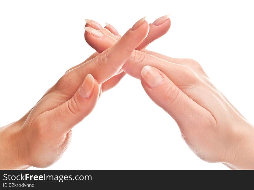 Woman's hand isolated on white background. Studio shot. Woman's hand isolated on white background. Studio shot