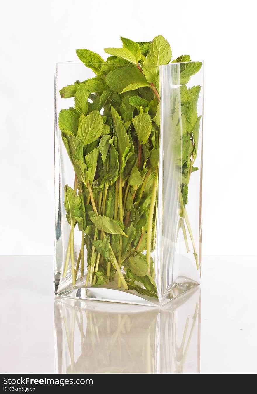 Fresh mint in a glass vase