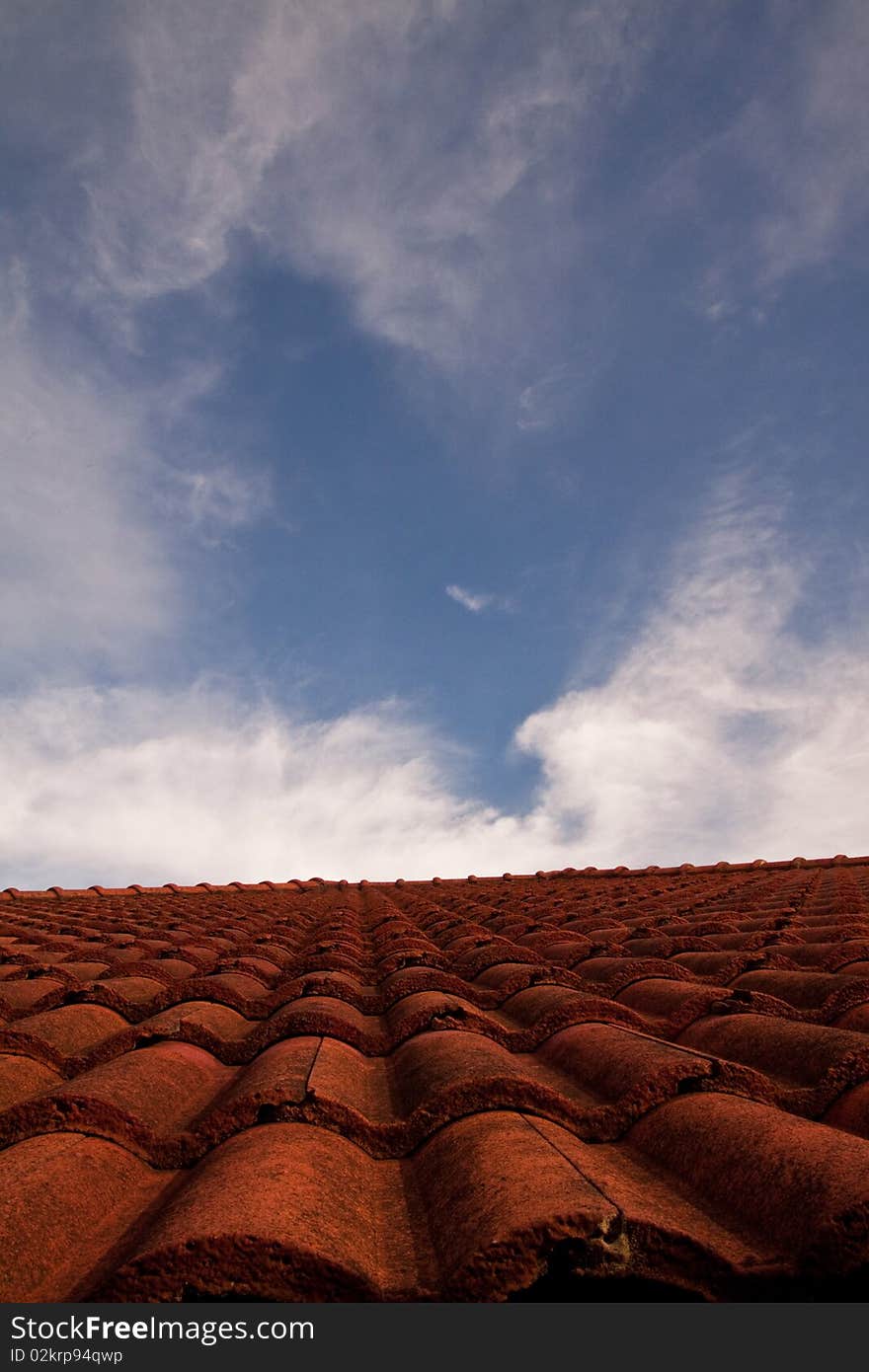 Red roof and the sky.