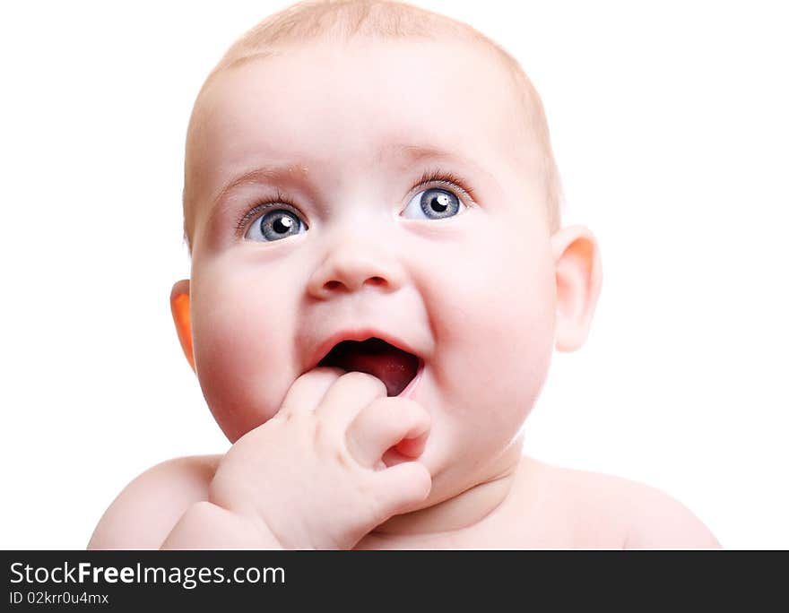 Happy smiling baby on white background. Happy smiling baby on white background.