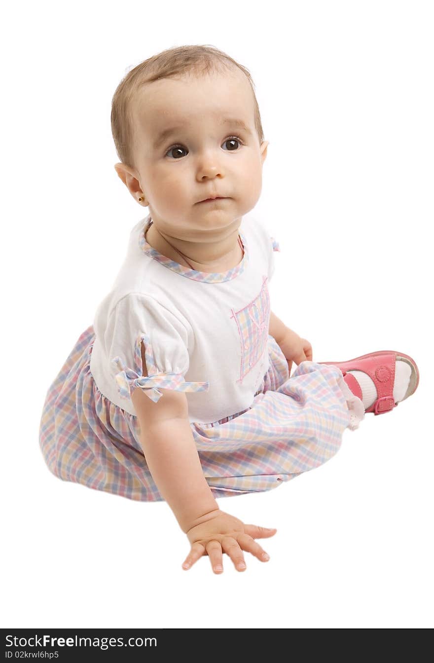 Portrait of baby girl over a white background