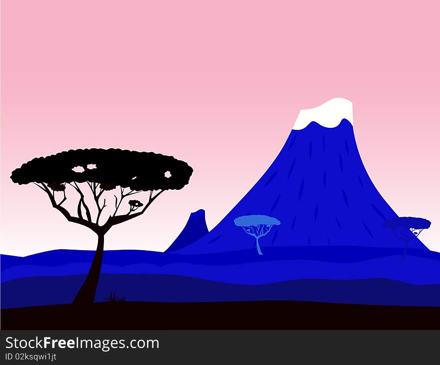 African exotic background with volcano crater