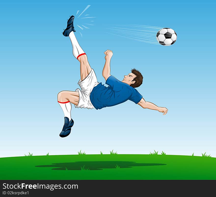 Illustration of a cartoon football player doing bicycle kick. Illustration of a cartoon football player doing bicycle kick