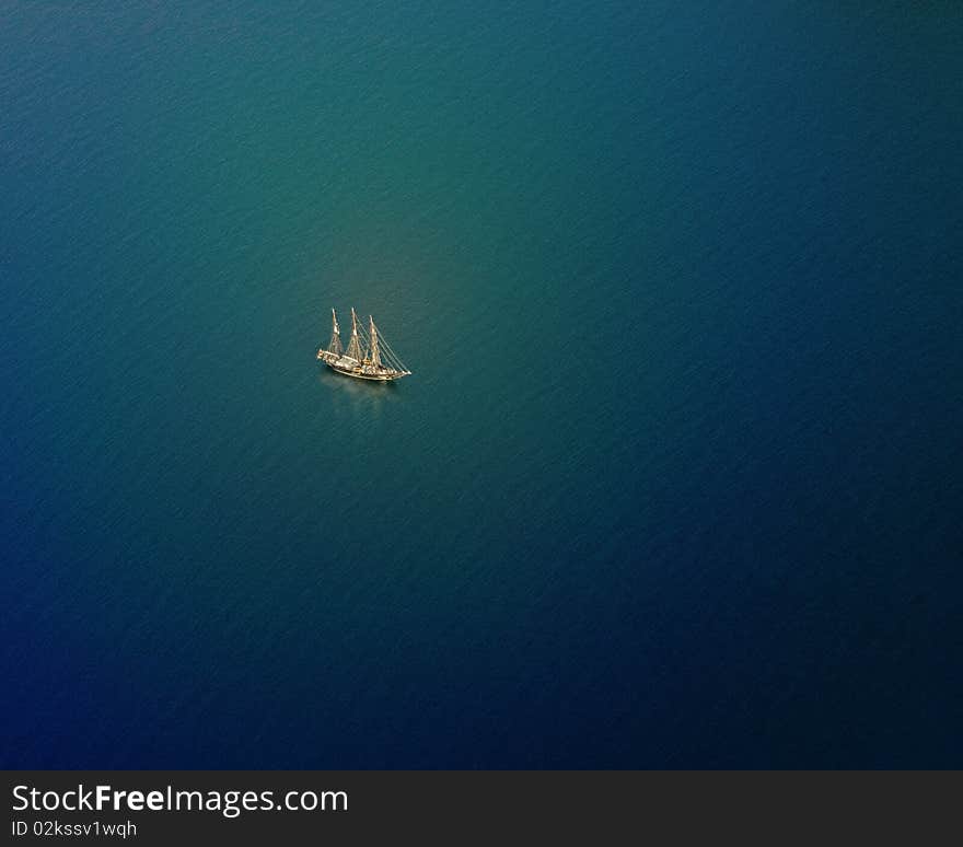 Three-poster in the high seas, aerial view