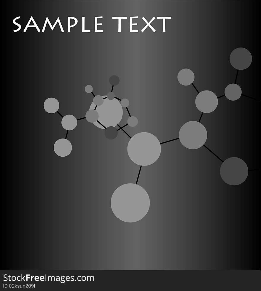 Black background with a molecule for registration of design of cut-away