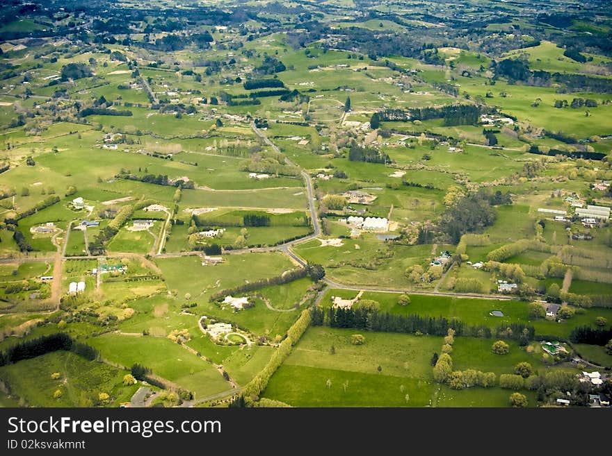 Aerial view of countryside, residential area