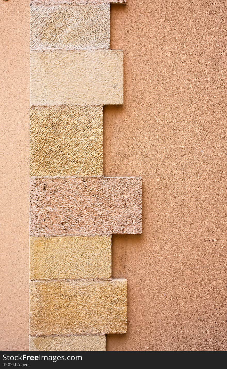 Closeup of sandstone wall with mortar