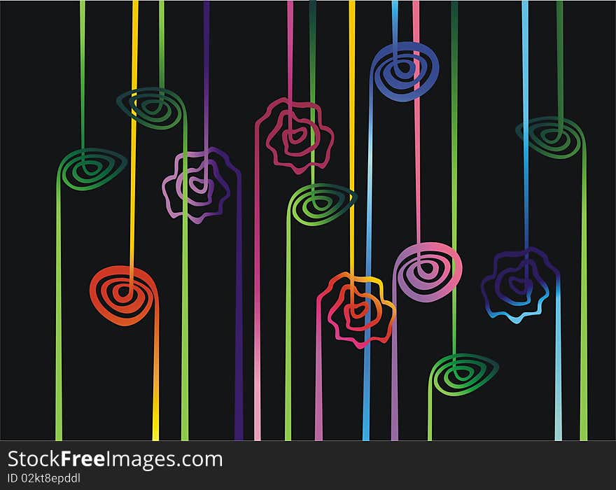 Branches and roses on a dark background.Illusration. Branches and roses on a dark background.Illusration