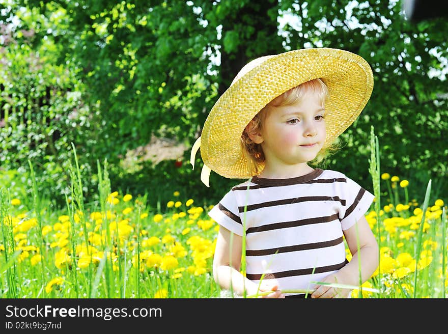 Girl in  blossoming field