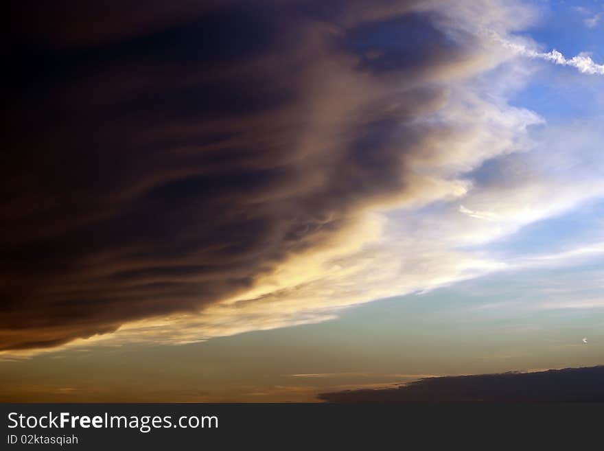 Colorful clouds and the approaching storm.