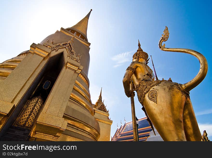 A Golden Stupa and Legend Monster in Wat Prhra Keaw. A Golden Stupa and Legend Monster in Wat Prhra Keaw