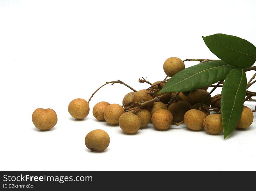 Group of Longan with leaf on white background