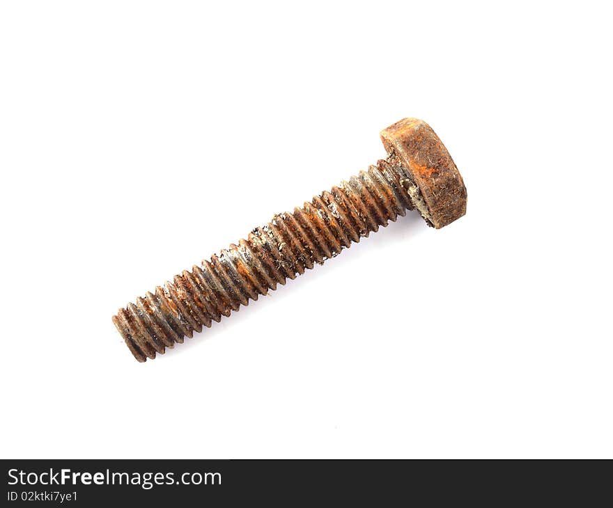 Rusty bolt on a plane white background.