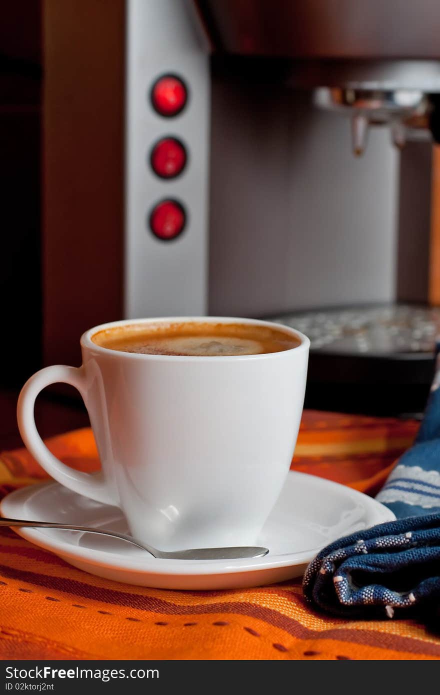 Hot espresso coffee in a White Cup