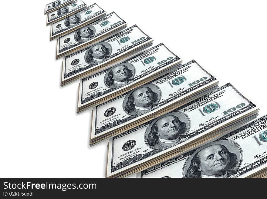 Dollars located on a white background