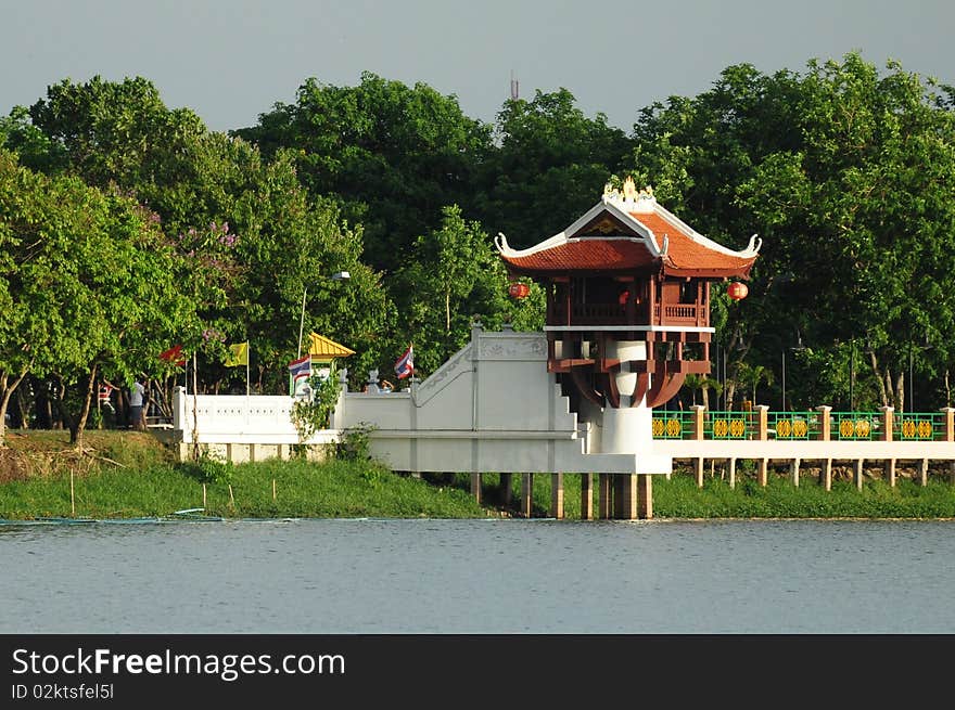 One pole shrine in lake, Vietnam art,Thailand.