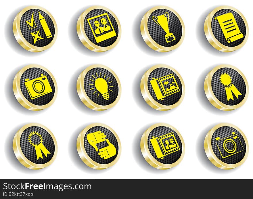 Computer golden web icon set