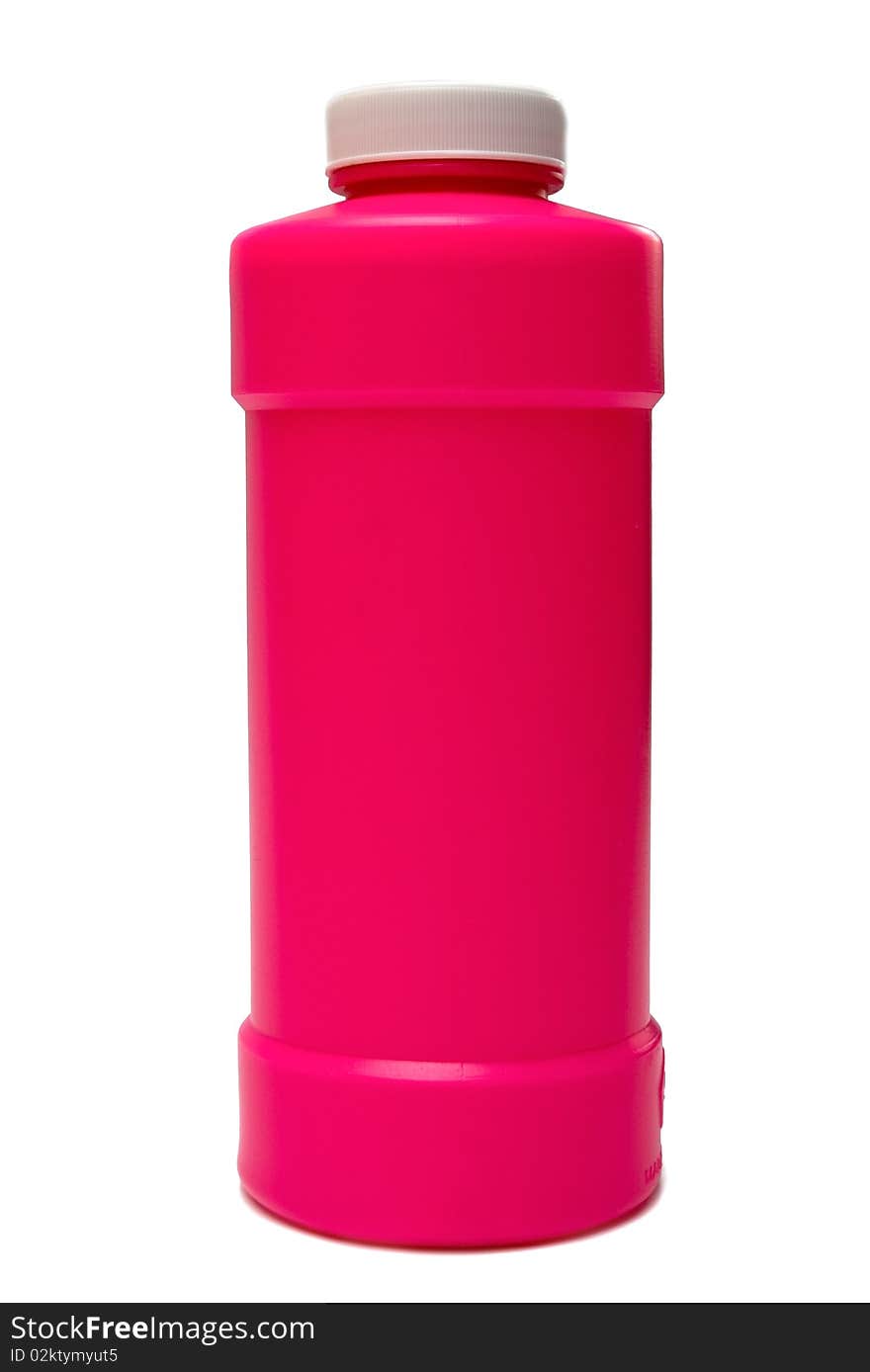 Red bottle of cleaner on white background