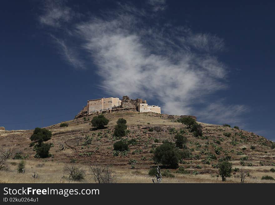 Old Hystorical Fort In Mountain Of Marocco