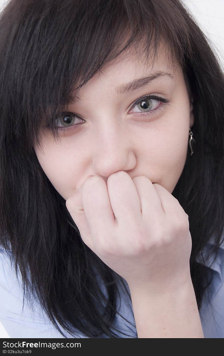 Beautiful Brunette Girl, green eyes portrait