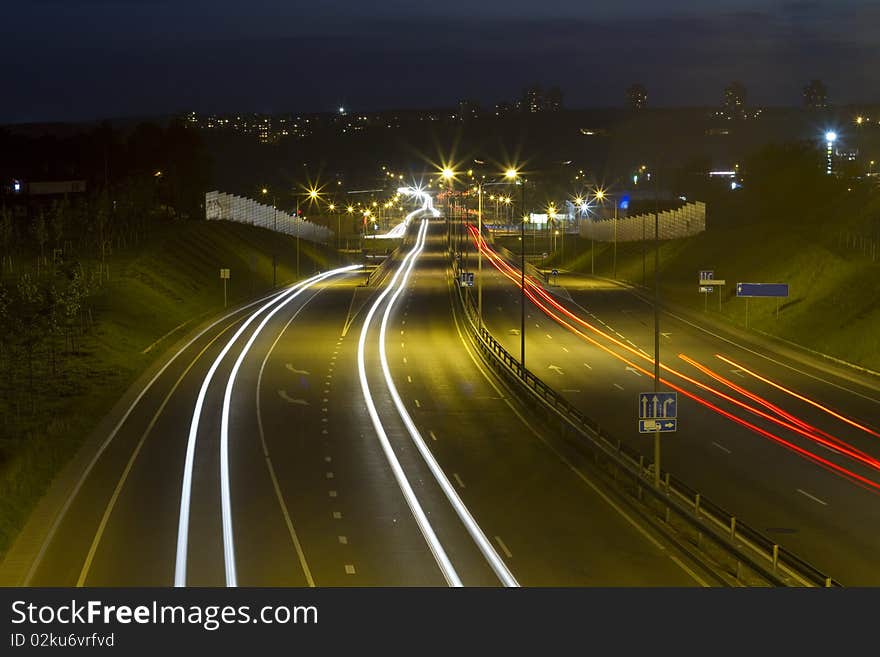 Night road, city traffic, lights