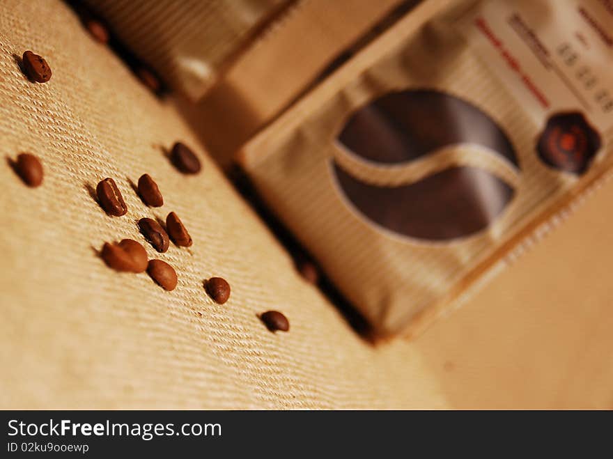 Coffee bag and beans