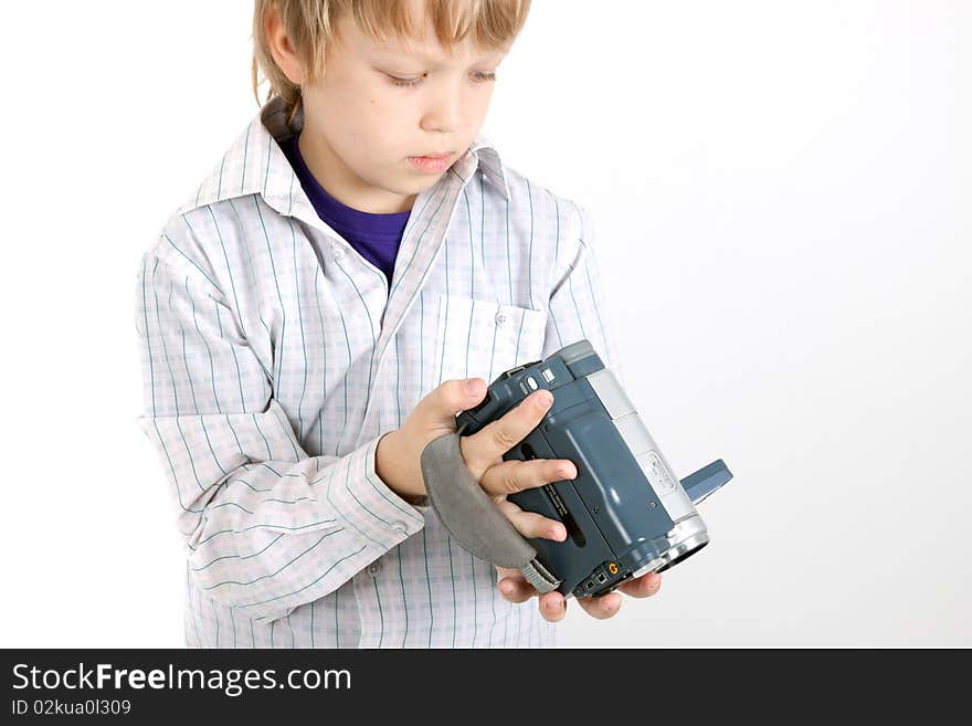 Boy looking to camera on white background