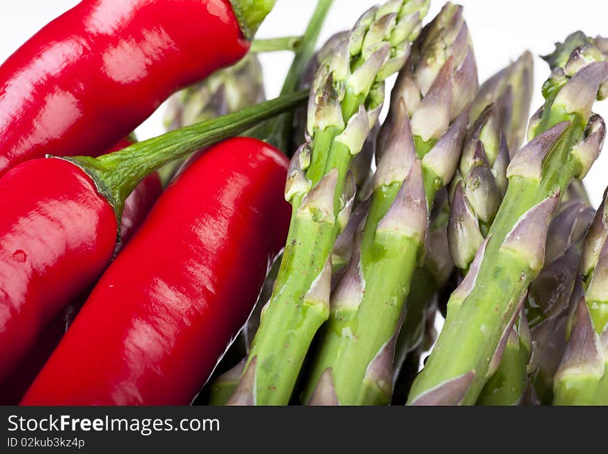 Raw Hot Peppers and Asparagus