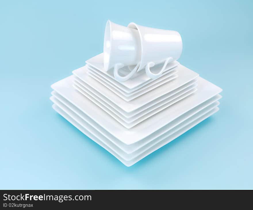 Plates and cutlery isolated against a blue background