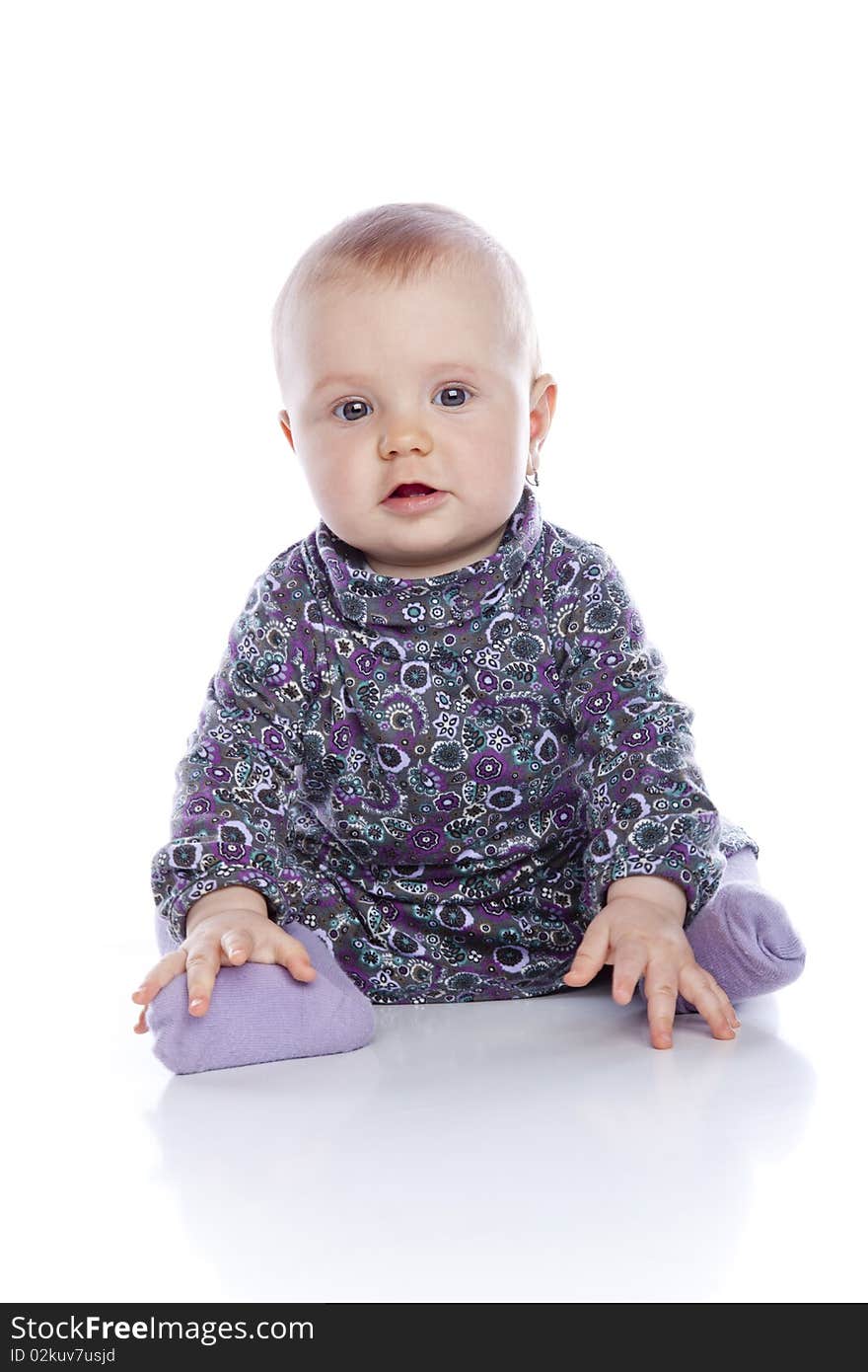 Photo of adorable young girl on white background