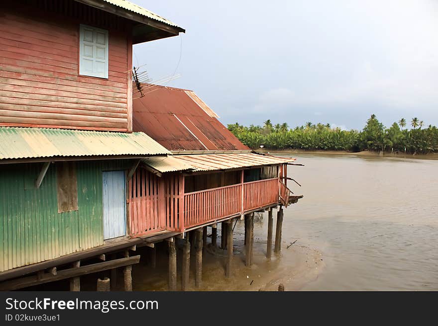 Vintage old house near the river,thailand