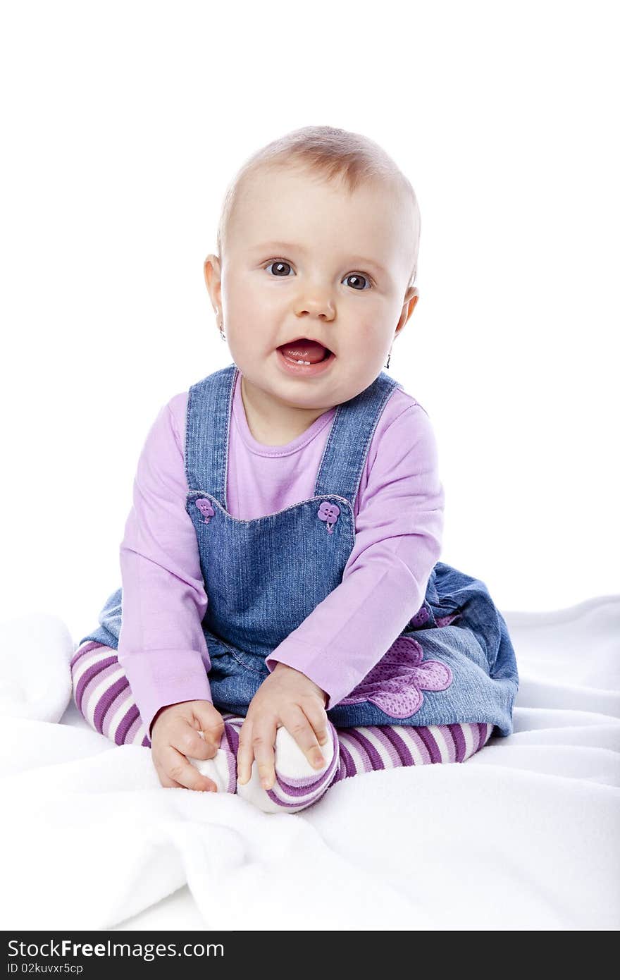 Photo of adorable young girl on white background