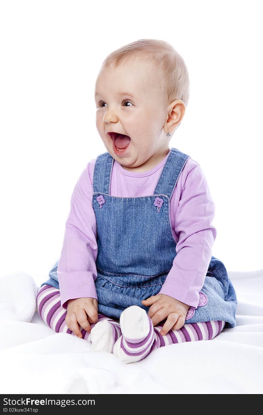 Photo of adorable young girl on white background